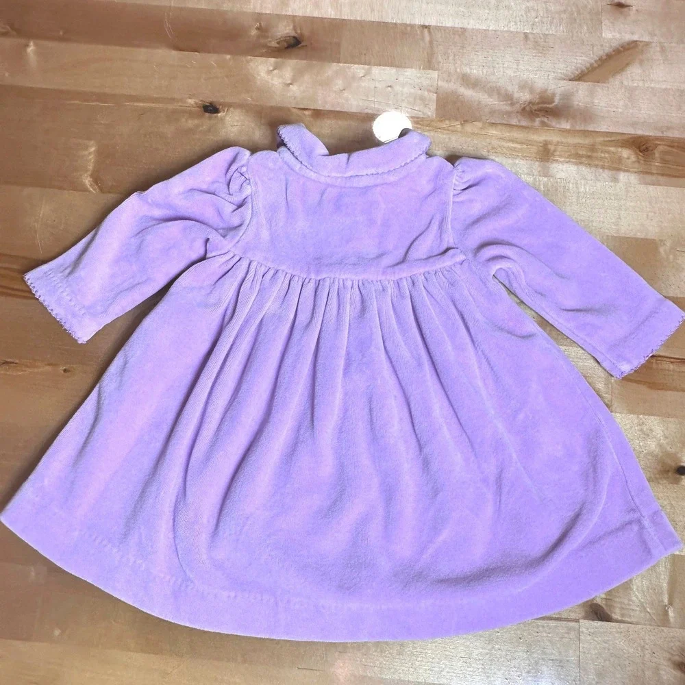 Ralph Lauren Velour Dress Baby Girl 9M Purple Excellent Long Sleeve Pony Logo